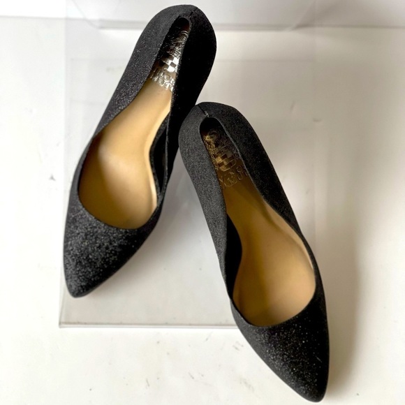 Vince Camuto Black Glitter Pumps Heels Block Heels Pointed Toe, Sz 8M - Picture 12 of 14